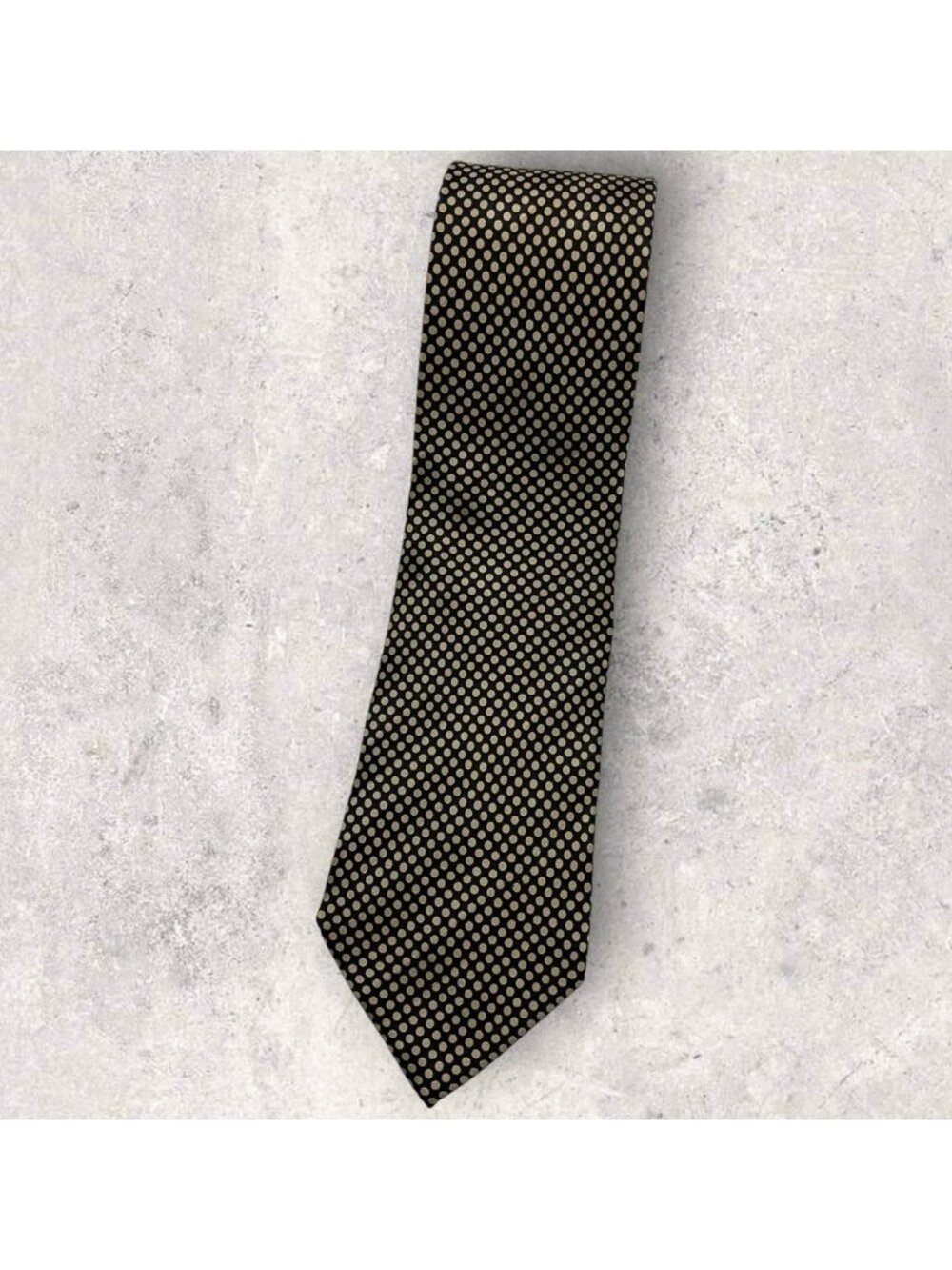 GIVENCHY Silk Tie ITALY Black Beige Polka Dot W:3.5"